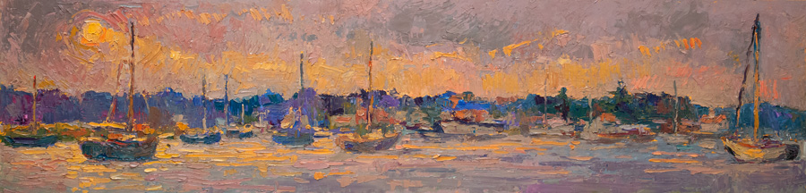 CAT# 3580 Essex Harbour - autumn sunset oil 12 x 48 inches Leif Nilsson autumn 2018 ©