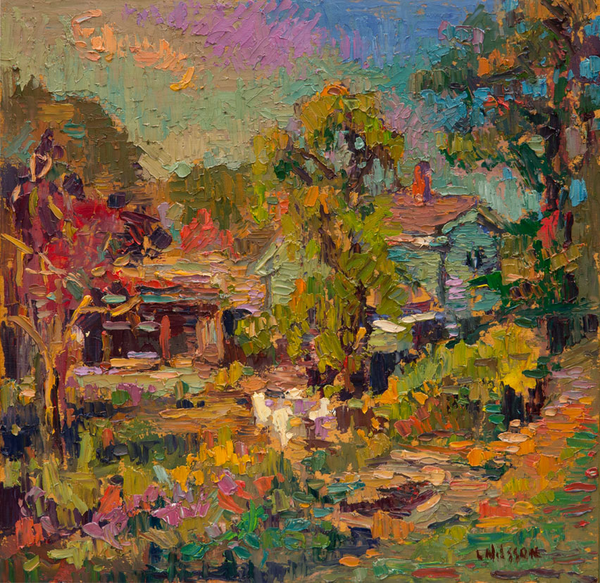   CAT#3592 Backyard Garden - autumn afternoon oil 12 x 12 inches Leif Nilsson autumn 2018	©  Sold