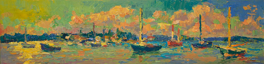 CAT# 3616 Essex from the Mooring Fields oil 6 x 24 inches Leif Nilsson summer 2019 ©