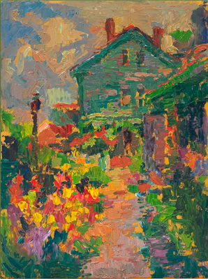 CAT# 3617  Bee Balm Garden  oil	12 x 9 inches  Leif Nilsson summer 2019	© 