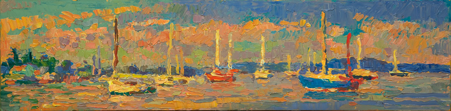 CAT# 3620 Essex from the Mooring Fields oil 6 x 24 inches Leif Nilsson summer 2019 ©
