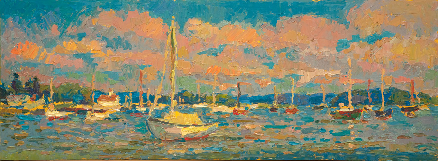 CAT# 3623 Essex from the Mooring Fields oil 6 x 24 inches Leif Nilsson summer 2019 ©