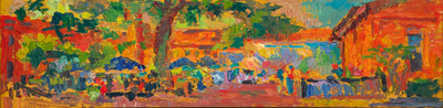CAT# 3628  Court Yard at Frier Tucks  oil	6 x 24 inches  Leif Nilsson summer 2019	© 