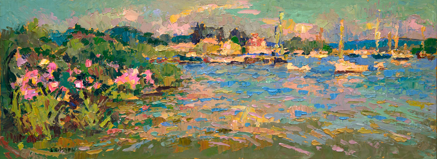  CAT# 3636  Essex with Marshmallows - morning  oil	9 x 24 inches  Leif Nilsson summer 2020	©  Sold