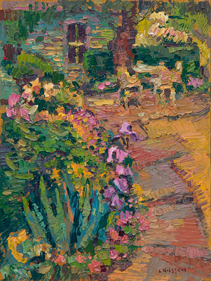 CAT# 3655  Iris Garden- afternoon  oil	12 x 9 inches  Leif Nilsson spring 2021	© 