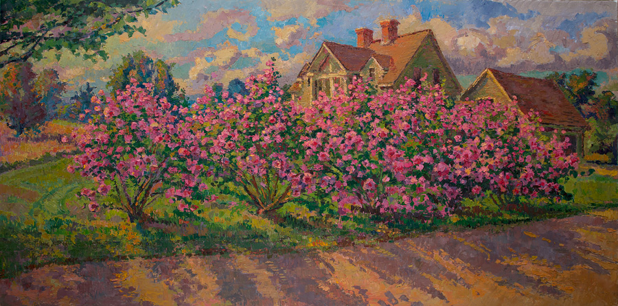 CAT# 3667  Come Home Geese - afternoon  oil	18 x 48 inches  Leif Nilsson summer 2021	© 