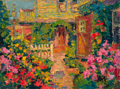 CAT# 3684  Chester Flox Garden  oil	9 x 12 inches  Leif Nilsson summer 2021	© 