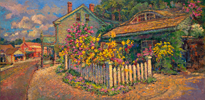  CAT# 3685  Roses of Sharon - summer afternoon  oil	24 x 48 inches  Leif Nilsson summer 2021	© 