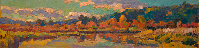 CAT# 3691  The Little Creek of Seldens - autumn afternoon  oil	6 x 24 inches  Leif Nilsson autumn 2021	© 