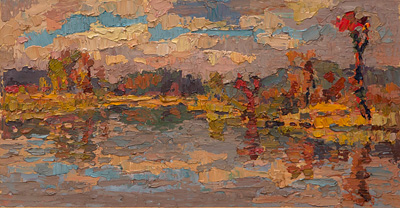 CAT# 3693  Mouth of Seldens Creek - autumn afternoon  oil	6 x 12 inches  Leif Nilsson autumn 2021	©