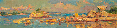  CAT# 3715  Ram Island Rocks  oil	6 x 24	inches Leif Nilsson summer 2022	© 