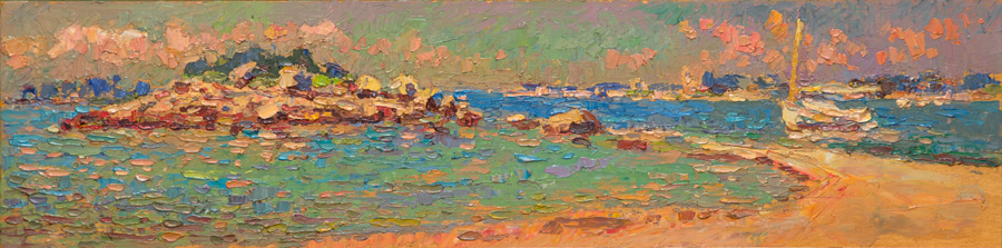 CAT# 3718  Spirit at Ram Island Rocks  oil	6 x 24	inches Leif Nilsson summer 2022 © 