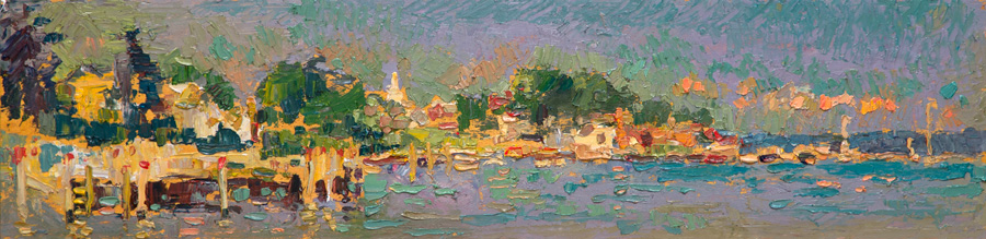 CAT# 3725  Noank from Maxwells Dock  oil	6 x 24	inches Leif Nilsson summer 2022 &copy; 