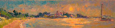 CAT# 3733 Ganesha at South Beach, Fishers Island oil 6 x 24 inches Leif Nilsson summer 2022 ©