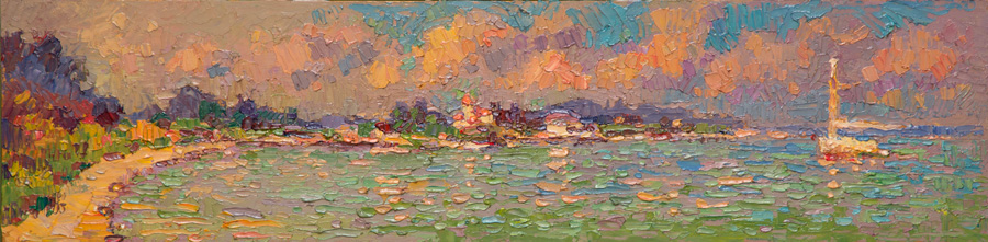CAT# 3737  Ganesha at South Beach - Fishers Island  oil	6 x 24 inches  Leif Nilsson summer 2022 © 