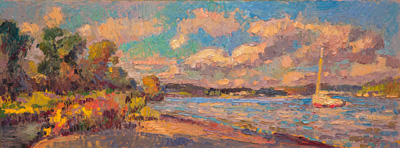 CAT# 3756  Eustasia Island with Ganesh - end of day  oil	9 x 24 inches  Leif Nilsson autumn 2022	©