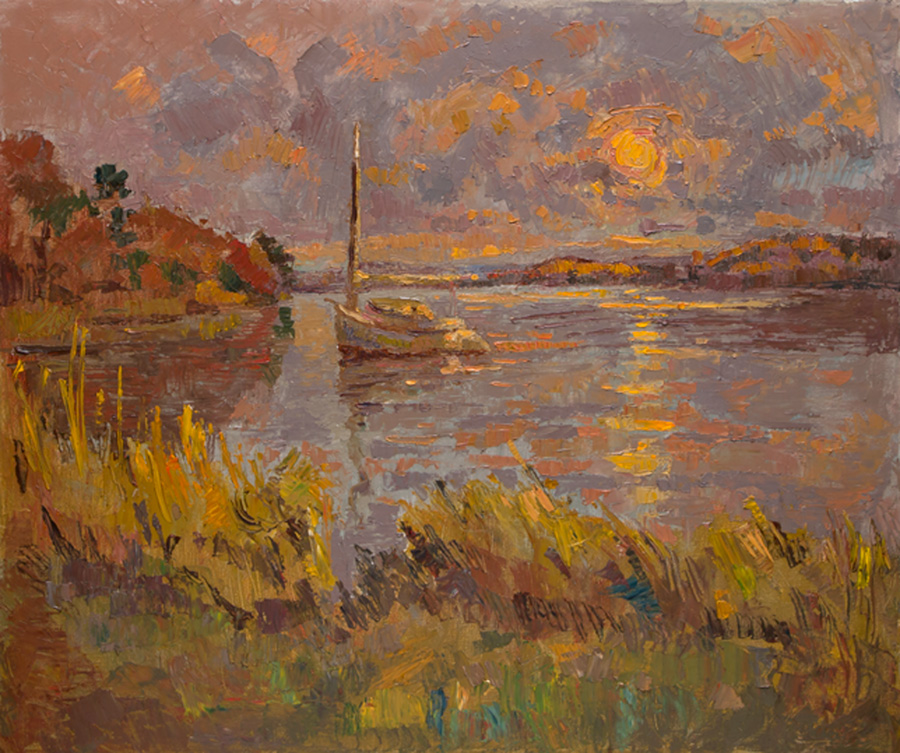 CAT# 3770  Ganesh on Seldens Island - end of day  oil	30 x 36 inches  Leif Nilsson autumn 2022	© 