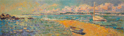 CAT# 3812  Ganesh at Ram Rock Beach  oil	12 x 40	inches Leif Nilsson summer 2023	© 