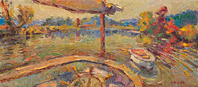 CAT# 3831  Seldens Creek - Dink - afternoon  oil	8 x 16 inches  Leif Nilsson autumn 2023	© 