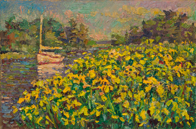 CAT# 3872  Seldens Creek with Iris  oil	12 x 18 inches Leif Nilsson spring 2024	© 