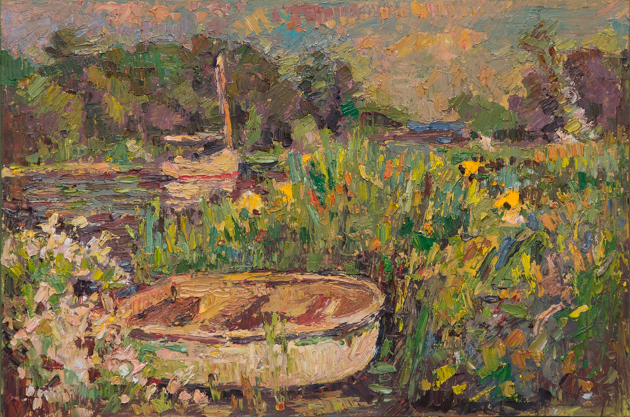 CAT# 3875  Seldens Creek with Iris  oil	12 x 18 inches Leif Nilsson spring 2024	&copy;