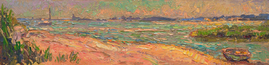 CAT# 3883  Poverty Point - Old Lyme, CT  oil	6 x 24 inches Leif Nilsson summer 2024	&copy;