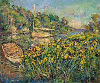 CAT# 3965  Selden Creek with Irises  oil	30 x 36 inches  Leif Nilsson spring 2026	&copy; 