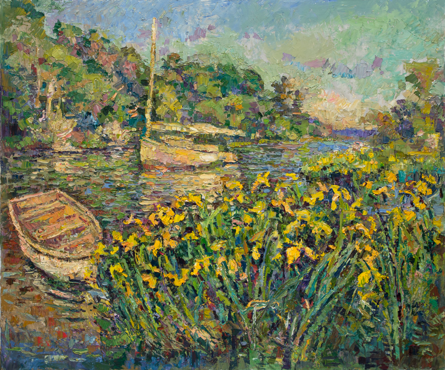 CAT# 3965  Selden Creek with Irises  oil	30 x 36 inches  Leif Nilsson spring 2026	&copy; 