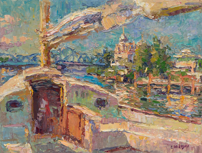 CAT# 3968 Goodspeed Landing from the cockpit oil 12 x 16 inches Leif Nilsson summer 2026 ©