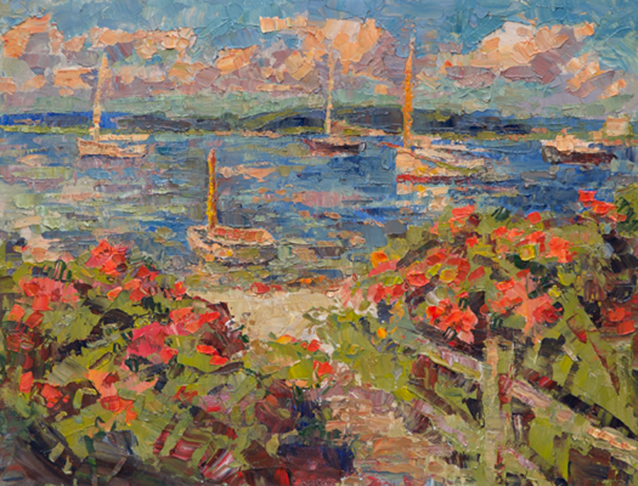  CAT# 3984  Napatree Point with Ganesh, Dink and Rose Hips - afternoon  oil	12 x 16 inches  Leif Nilsson summer 2026	© 