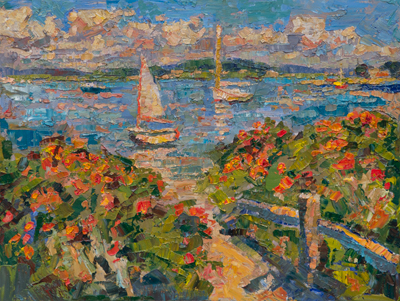  CAT# 3985  Napatree Point with Ganesh, Dink and Rose Hips - afternoon  oil	12 x 16 inches  Leif Nilsson summer 2026	&copy;